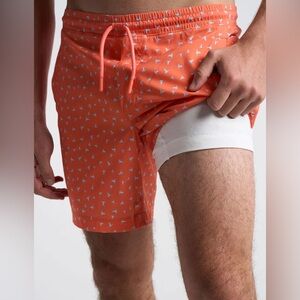 Men’s Birddogs Orange Printed Swim Shorts Size Small With Liner 6” Inseam